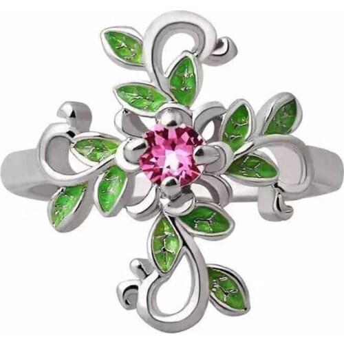 Milangirl Jewelry Dripping Oil Style Zirconia Green Leaves Cubic Cross Party gifts