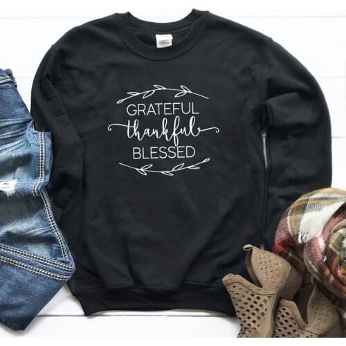 Women Grateful Thankful Blessed Christian Sweatshirt Vintage Long Sleeve Graphic Pullover Outfit Autumn Religious Jumper Hoodies