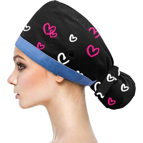 Women Fashion Personality Printing Dust-proof Adjustable Hat Beautician Gourd Cap Buttons Bouffant Sweatband Ladies Hat