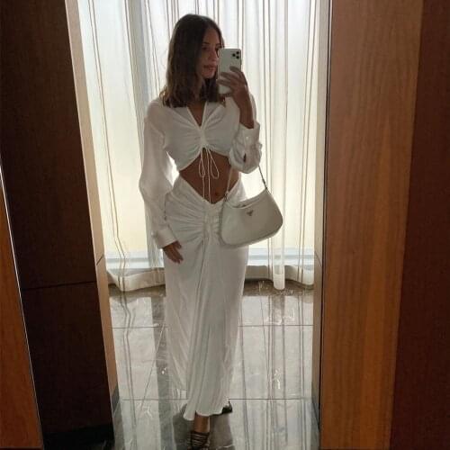 Sexy Satin V-neck Dress Drawstring Frill Ruched Midi Dress Long Sleeve Women Back Zipper Dresses Ladies Elegant Dresses Robe