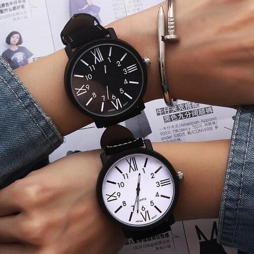 Unisex Watches Fashion Young Man Student Watches Black Case Leather Band Analog Quartz Wristwatches Cheap Price Free Shipping