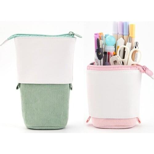 10 PCS Retractable Pencil Case School Stationery Storage Bag Kawaii Solid Color Pen Holder Kid Gift Makeup Pouch Wholesale X2