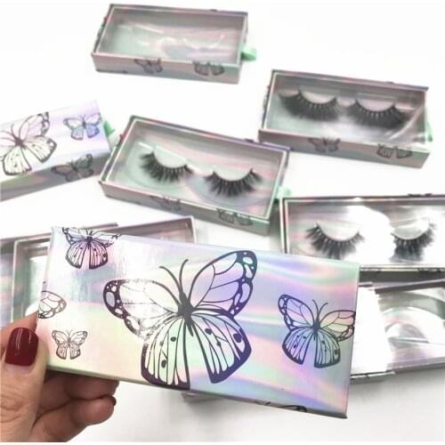 20/50Wholesale Eyelash Holographic Packaging Box Lashes Butterfly Boxes Empty Package Boxes Case 8-25mm Rectangle Box Print Logo