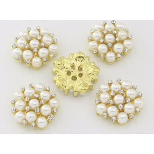 20mm 4/5" New 5-Holes Shape Button Rhinestone Pearl Metal Zinc Alloy Flatback Sewing Buttons for Women Jeans Apparel 10pcs
