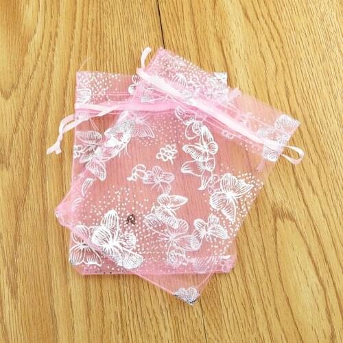 200pcs 7x9cm Drawable Pink Small Organza Bag Favor Wedding Christmas Gift Bag Jewelry Packaging Bags & Pouches