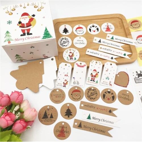 200PCS Kraft Cardboard Santa Claus Gift Wrapping Favor Labels Cards Snowflake xmas Tree Decor Hang Tags