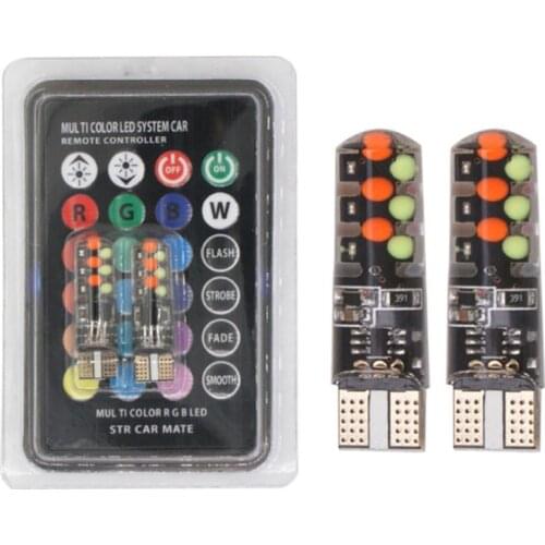 2021 New 2pcs T10 W5W RGB LED Bulbs With Remote Control Strobe Flash Car Parking Light