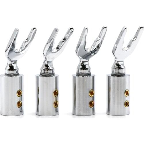 4PCS/LOT Pure red Copper Rhodium plated Power Connector fork, Y Spade terminal adapter,speaker cable connector plug