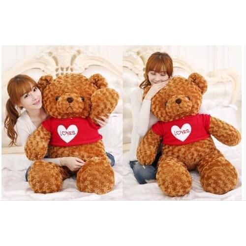 47 inch brown teddy bear plush toy red loves sweater bear doll, hugging pillow, Christmas gift w3065