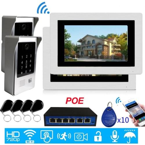 720P WIFI IP 7" Record Touch Screen Video Intercom Door Phone Phone Remote Unlock Code Keypad RFID Camera 2 Cameras 2 Monitor