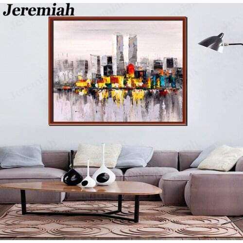 Abstract City Oil Painting Canvas Poster Paris New York Night Scene Picture Wall Art Modern Living Room Home Decoration