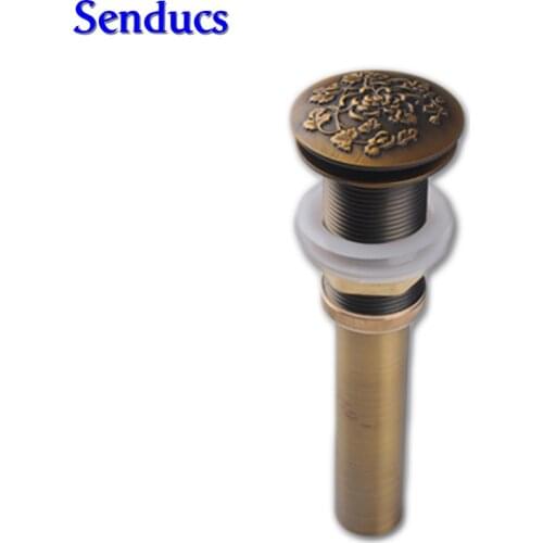 Free shipping wintersweet antique basin drain with solid brass bathroom basin drainer and Bamboo brass basin pop up drainer