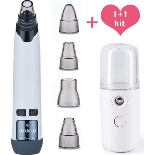 Electric Blackhead Remover Hot Compress Pore Vacuum Cleaner Acne Pimple Extractor Removal Tool with Mini Nano Facial Steamer