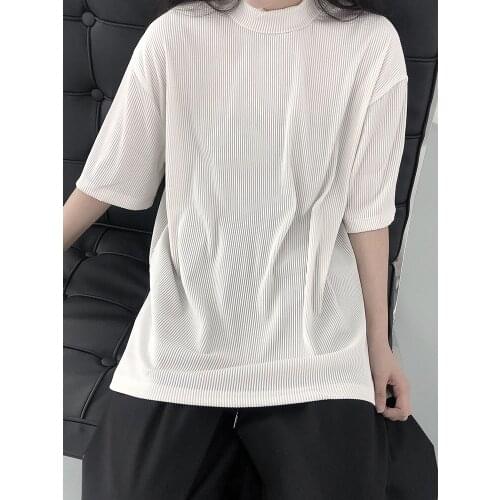 Lady summer new fashion trend individual character contracted texture is casual loose large size short sleeve T shirt