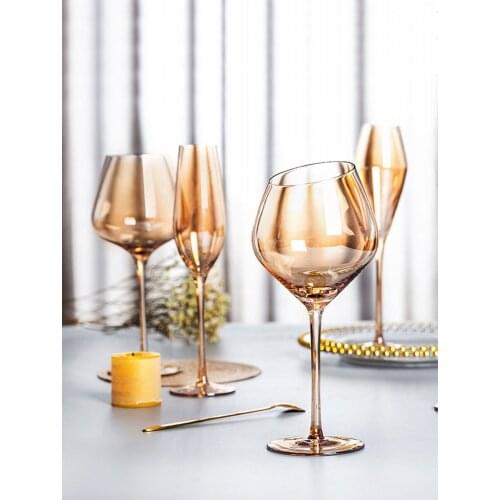2 PCS Amber Glass Red Wine Goblet Luxury Home Champagne Coupes Glass Household wine Glass set Bar Party Drinking Utensils