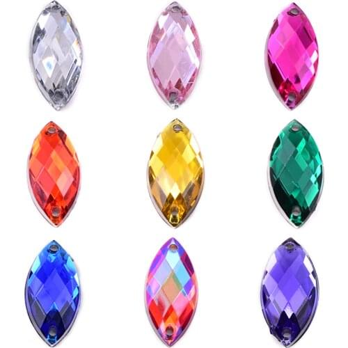 Mixed Color Horse Eye Sew On Rhinestone Acryl Glitter Rhinestone Flatback Leaf Sew-on Rhinestone For Garment B3072