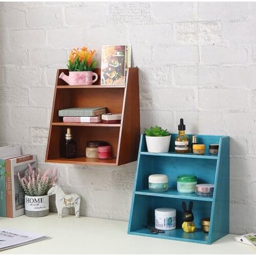 Desktop Mini Head Of Bed Double Layer Wooden Storage Rack Small Shelves Stratified Cosmetics Storages Finishing Wall Hanging