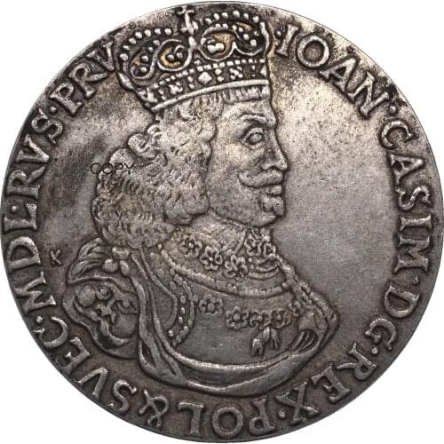 Polanc Coin John II Casimir Vasa 1651 Coin Cupronickel Plated Silver Copy Coin
