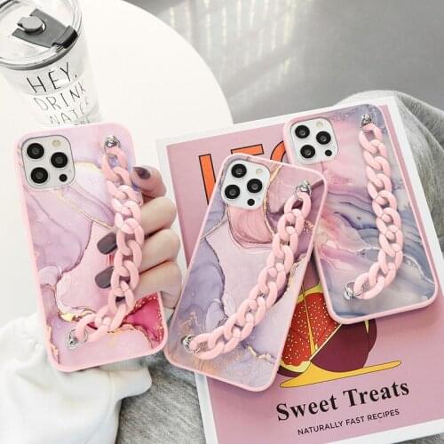 Marble Case For Xiaomi Redmi Note 8T 7 9S 10S 5 8 9C Mi Poco F3 M3 X3 NFC 9 10 9T 10T Pro 11 Lite A3 Chain Wrist Bracelet Cover