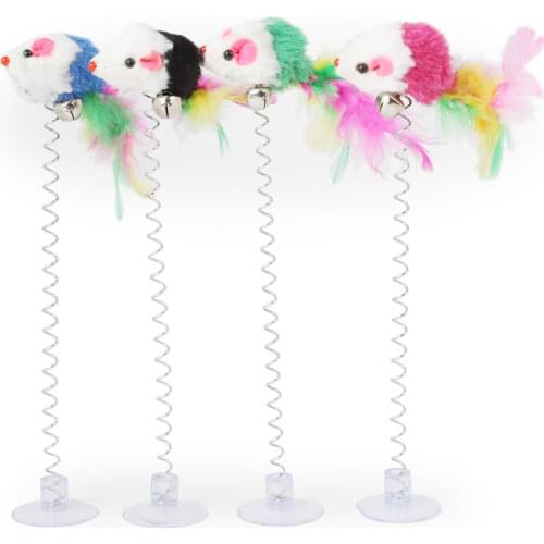 Feather Stick Spring Toy Suction With Bell Mouse Cat Interactive Pet Tool Elastic Scratcher Mice Teaser Entertainment Multicolor