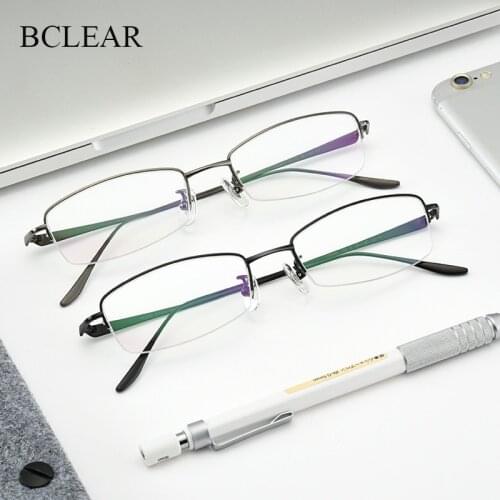 BCLEAR Pure Titanium Eyeglasses Frame Men New Prescription Half Semi Rimless Square Myopia Optical Glasses Eyewear Good Quality