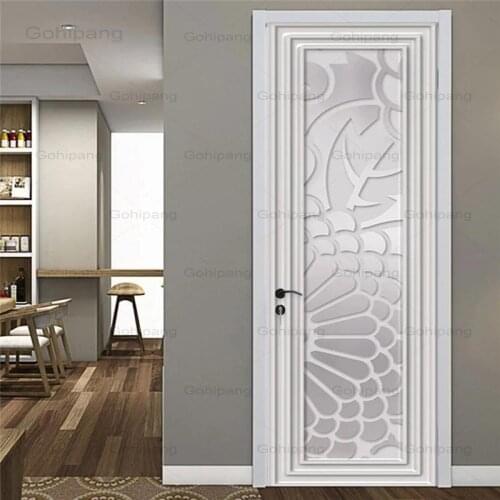 Door Sticker 3D Stereo White Plaster Line PVC Self-Adhesive Mural Living Room Bedroom Creative Art Door Poster Waterproof Decals