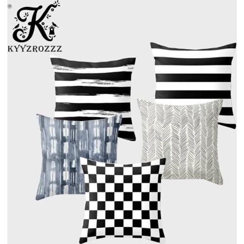 Geometric Cushion Cover Black and White Striped Polka Dot Dacron Printed Home Car Sofa Art Deco Pillowcase Funda Cojin 45 * 45