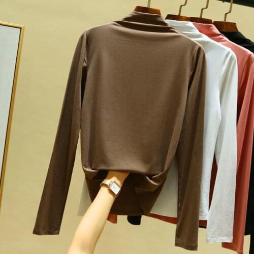 Modal Half hHigh Collar Womens Autumn Winter New Solid Color Versatile Long Sleeve T-shirt Slim And Fashionable