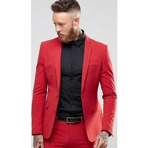 JELTONEWIN New Arrival Red Casual Men Suits Groomsmen Groom Tuxedo Notched Lapel Male Suits Wedding Best Man Blazer Jacket+Pant