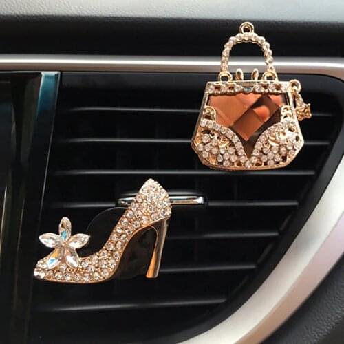 Car Decor Diamond Purse Car Air Freshener Auto Outlet Perfume Clip Car Scent Diffuser Bling Crystal Car Accessories Women Girls