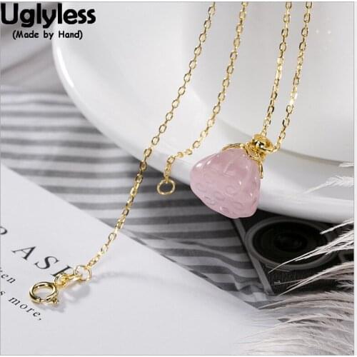 Uglyless 100% Real 925 Sterling Silver Handmade Crystal Lotus Pendants for Women Nature Pink Gemstones Necklaces NO Chain Bijoux