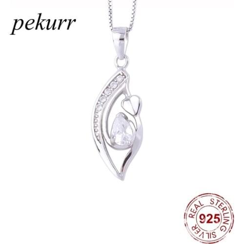 Pekurr 925 Sterling Silver Zircon Pointed Oval Heart Necklaces For Women Hollow Eyes Pendants Fashion Jewelry