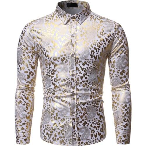 Luxury White Paisley Bronzing Print Shirt Men Camisa Masculina 2019 Brand New Mens Dress Shirts Party Nightclub Casual Shirt
