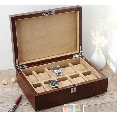 Luxury old elm tree 10 slot watch boxes wood watch storage box watch gift box for watches jewelry MSBH007e