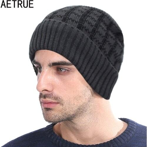 AETRUE Fashion Knitted Hat Men Winter Beanie Hat Men Women Skullies Beanies Warm Thick Bonnet Plaid Mask Winter Hats For Men Cap