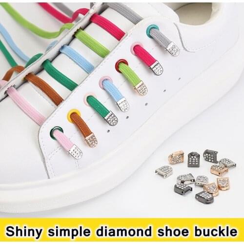 No Tie Shoelaces Diamond Push Button Fast Metal Buckle Elastic Shoelace For Kids Adult Sports Boots Lazy White Laces Strings
