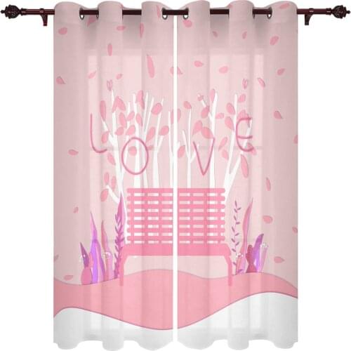 Bench Pink Fallen Leaves Love Living Room Kitchen Bathroom Curtains for Childrens Bedroom Window Hanging Cloth Curtains