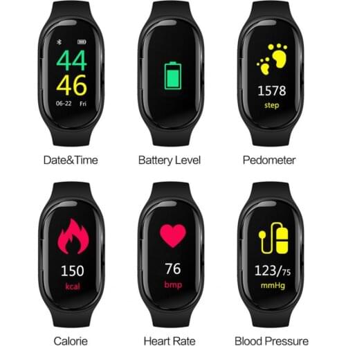 M1 Smart Watch Practical Long Standby Time Heart Rate Monitoring 0.96 Inch Sports Wrist Watch with TWS Bluetooth Earphones