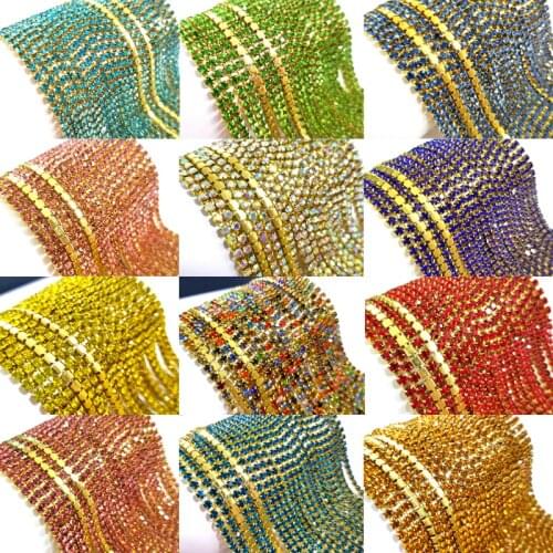 SS16 4mm 5yards/lot gold bottom glass crystal Rhinestone Chain,sew on Cup Chains For diy Garment Bags decorations ZLG16