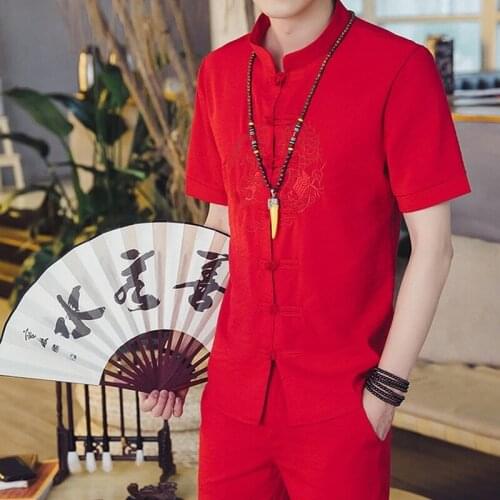 Traditional chinese clothing for men male Chinese mandarin collar shirt blouse wushu kung fu outfit tops linen shirt TA335