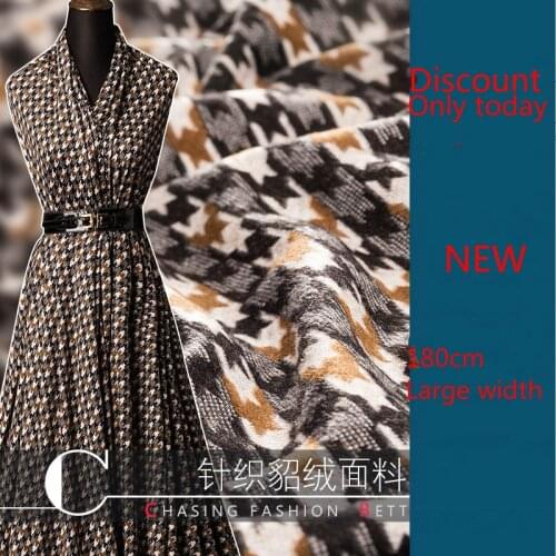 Knitting houndstooth printing autumn and winter material velvet fabric autumn and winter wool jacquard dress high-end fashion