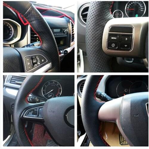Universal DIY 38 cm Steering Wheel Cover Car styling Super wear-resistant Artificial leather With needle and thread Internal