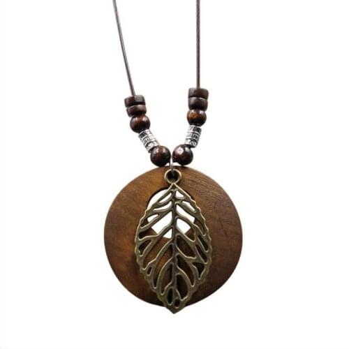 Vintage Necklaces Pendants Women Jewelry Fashion Choker Alloy Leaves Wooden Gift