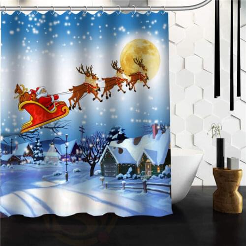Custom Home Decor Cartoon Santa Flight Christmas Moden Shower Curtain bathroom Waterproof 36x72" 48x72" 60x72" 66x72"