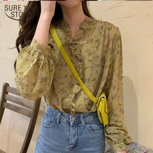 V-neck Blusa Long Sleeve Women Spring Tops Print Autumn Chiffon Blouse Women Loose Shirt Casual Chic Cardigan Chemisier Femme