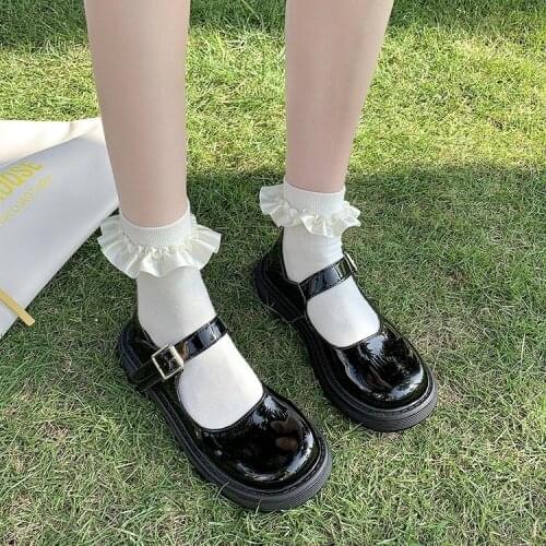 White Retro British Style Mary Jane Womens Shoes Thin Spring 2021 New Flat Round Head with A Word Womens Shoes