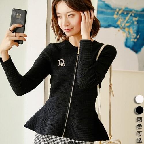 2020 New Collection Black/White Knitted Peplum Slim Fit Sweater Coat UK Fashion TB069