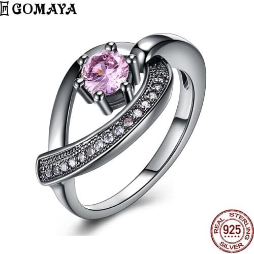 GOMAYA Pink Zircon Women Rings Classic Trendy Charm Design Finger Ring Fit Festival Birthday Gift Fashion Jewelry Simple Style