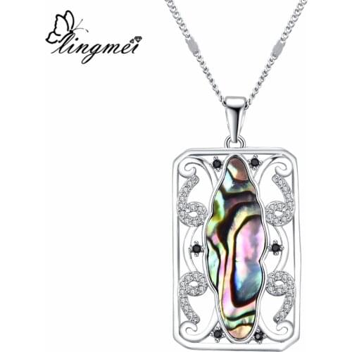 Lingmei New Arrivals Dazzling Women Shaped Bead Black & White Zircon Silver Color Pendant Necklace With Chain Anniversary