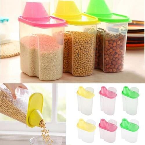 1.9/2.5L Cereal Dispenser With Lid Storage Box Plastic Rice Container Food Sealed Jar Cans For Kitchen Grain Dried Fruit Snacks